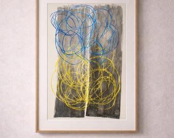 Pintura abstracta firmada por Hans Hartung, pintura moderna del siglo XX sobre papel.