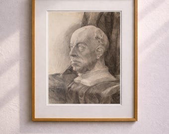 Conjunto de 3 bocetos antiguos, arte vintage original, ilustración, retrato, busto, grafito, lápiz