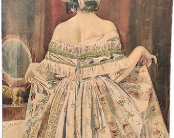 Rare, Signed original watercolour painting, 1922, woman, fashion, on board, antique, vintage
