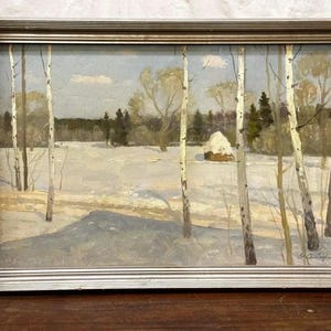 Vsevolod Sergejevitsj Solodov, Russisch, landschapsolieverfschilderij, 1930-2011, antiek, op canvas, vintage, gesigneerd, moderne kunst, 20e eeuw
