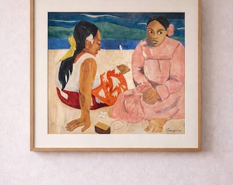 Lámina artística vintage estilo Paul Gauguin: Dos mujeres tahitianas