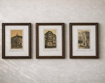 Dibujos de arquitectura barroca de Ruse enmarcados con tinta china (juego de 3)