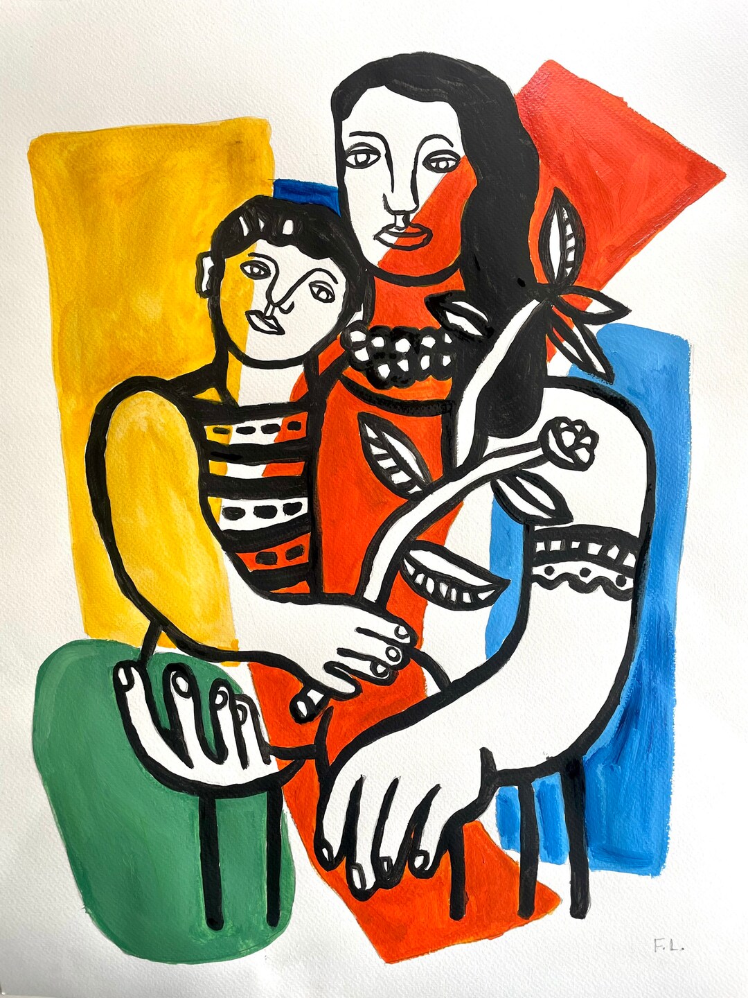 Fernand Ledger, Cubism, Vintage Acrylic on Paper Signed F.L, French ...