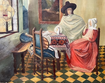 Johannes Vermeer, the glass of wine, Antique Oil Painting, vintage, abstract, post-Impressionism, modern art 20th century