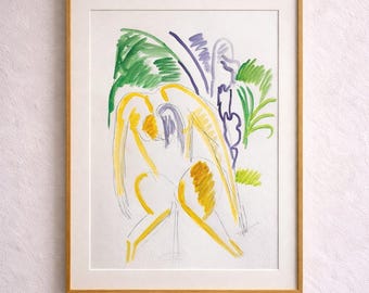Ernst Ludwig Kirchner, Dos desnudos, 1913, Vintage, firmado E.L. Kirchner