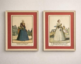 Ilustración de moda alemana vintage, retrato de una mujer noble del siglo XVII