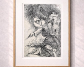 Boceto militar vintage de Raiko Dimitrov Bojinov, ilustración a tinta firmada