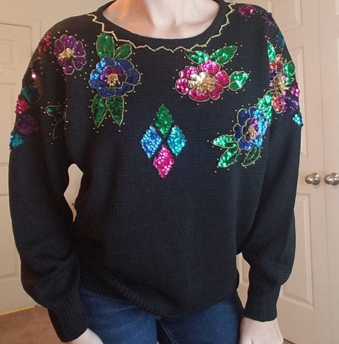 Vintage Sequin Floral Crystal Kobe Sweater | Etsy