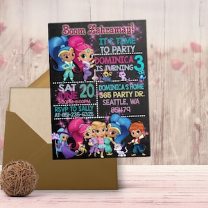 Invito di compleanno Shimmer And Shine, invito Shimmer And Shine, file digitale, invito digitale, stampabile