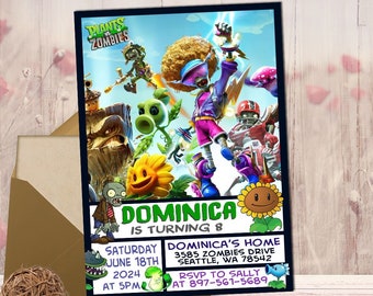 Plants Vs Zombies Birthday Invitation, Plants Vs Zombies Card Invitation, Digital file, Digital invitation, Printable