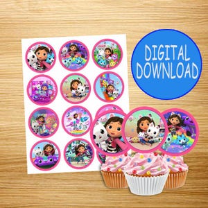 Adornos para cupcakes de la casa de muñecas Gabby INSTANTÁNEOS / DESCARGA DIGITAL INSTANTÁNEA / diferentes personajes / imprimibles / Adornos para cupcakes / Casa de muñecas Gabby