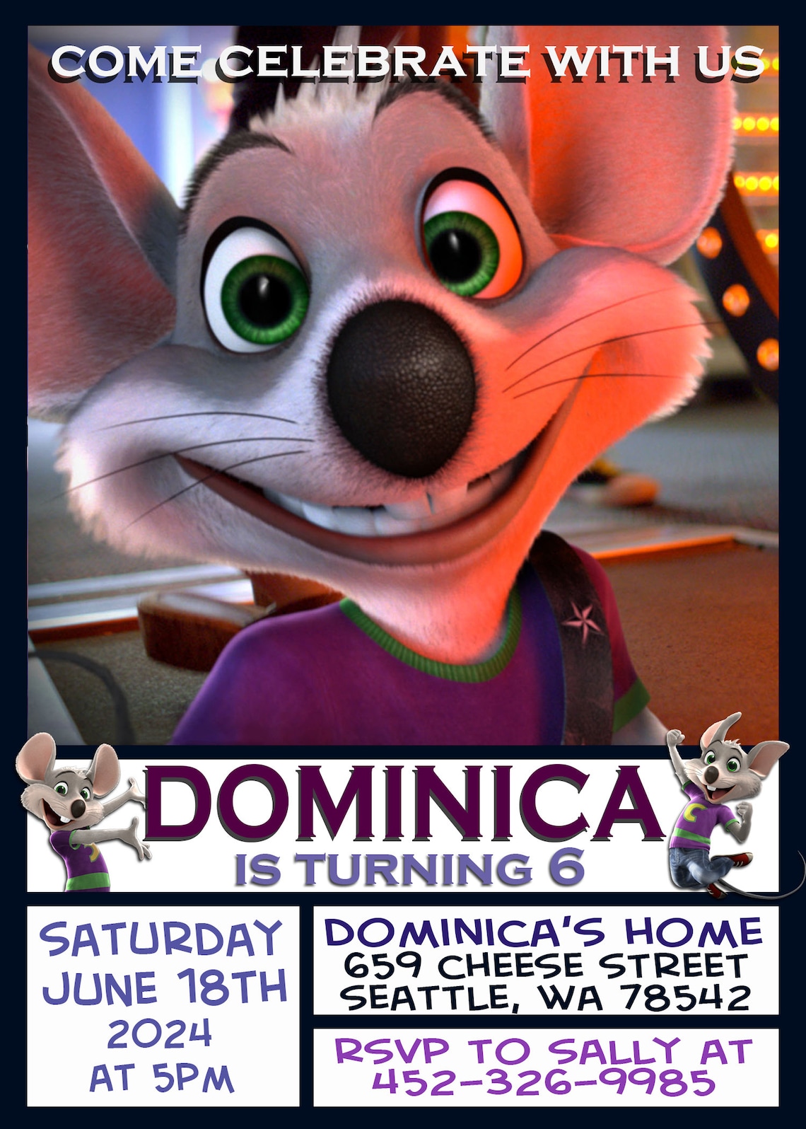 Chuck E Cheese Birthday Invitation, Chuck E Cheese Card Invitation ...