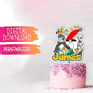 Printable Pikachu Personalized DIGITAL file Cake Topper - Pokemone Themed Digital Printable File - digital file ONLY - You Print