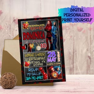 Invito di compleanno Descendants 4, Invito Descendants: Rise of Red, Invito Descendants, Invito digitale, Stampabile