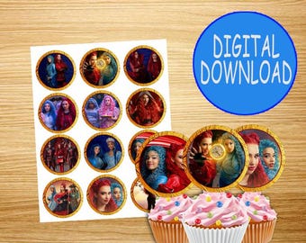 Adornos para cupcakes INSTANTÁNEOS / DESCARGA DIGITAL INSTANTÁNEA / Diferentes personajes / Imprimibles / Adornos para cupcakes de Descendants: The Rise of Red /