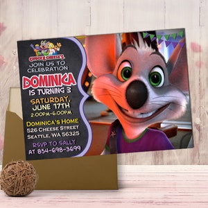Invito di compleanno a tema Chuck E. Cheese, invito a tema Chuck E. Cheese, invito a tema Chuck E. Cheese, file digitale, invito digitale, stampabile