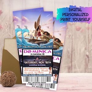 Invito per il compleanno di Moana 2, biglietti d'invito per il film Moana 2, biglietti d'invito per il film Moana, invito digitale stampabile per Moana 2