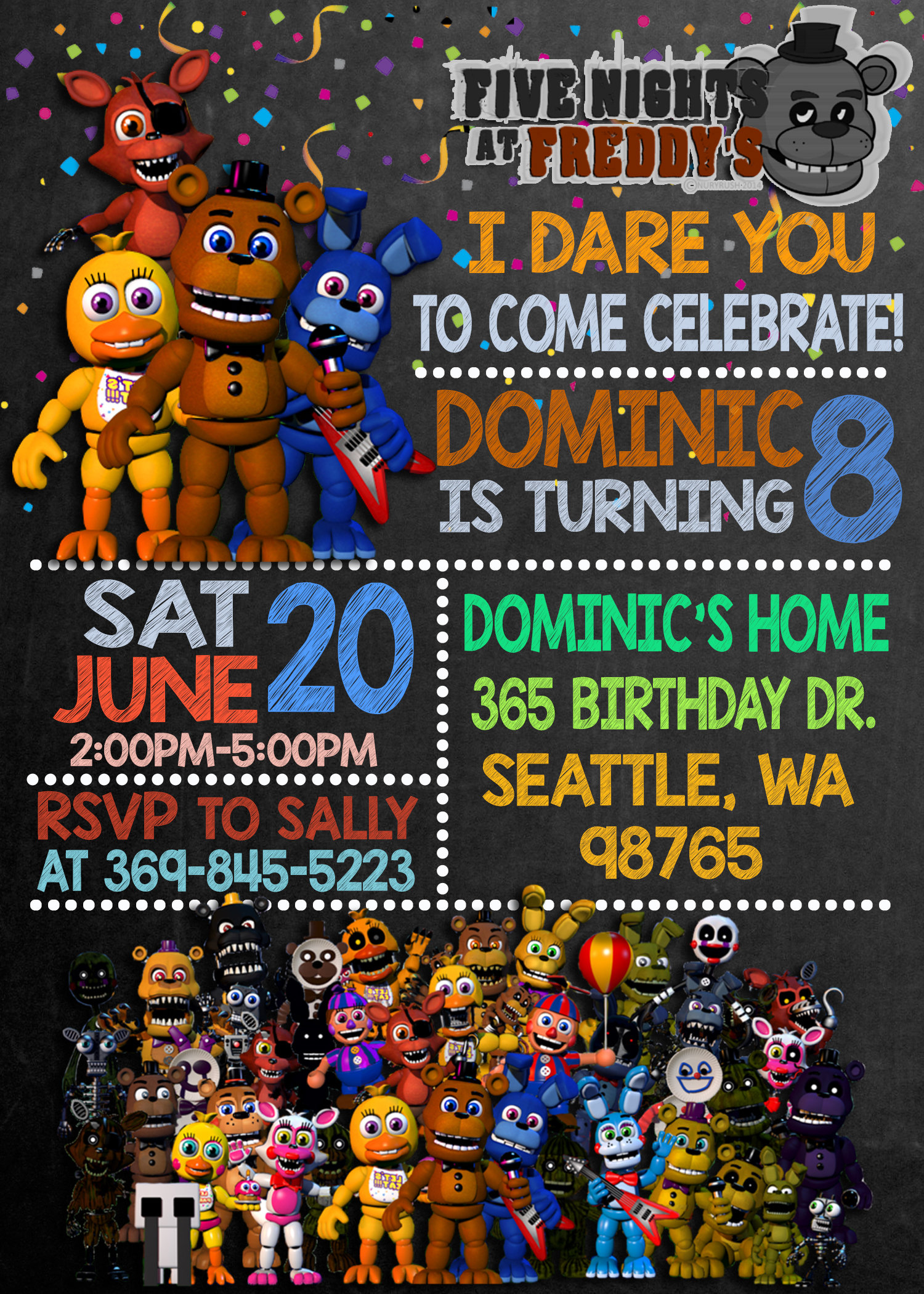 Five Nights at Freddy's Birthday Invitation, Five Nights at Freddy's ...