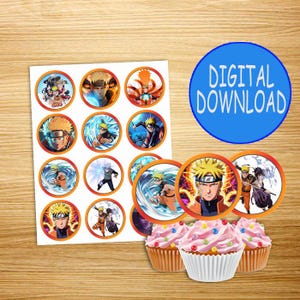 Adornos para cupcakes INSTANTÁNEOS / Descarga DIGITAL instantánea / diferentes personajes / imprimibles / Adornos para cupcakes de Anime Naruto /