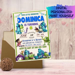 Invito di compleanno Monsters Inc., invito a tema Monsters University, invito Monsters Inc., file digitale, invito digitale, stampabile