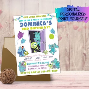 Invito di compleanno Monsters Inc., invito a tema Monsters University, invito Monsters Inc., file digitale, invito digitale, stampabile