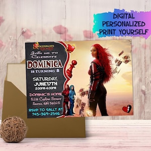 Invito di compleanno Descendants 4, Descendants: Rise of Red Invitation, Invito Descendants, File digitale, Invito digitale, Stampabile