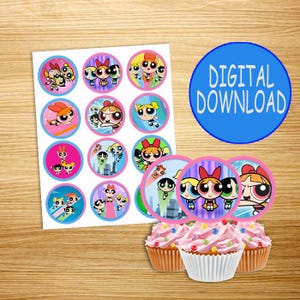 Adornos para cupcakes INSTANTÁNEOS / Descarga DIGITAL instantánea / diferentes personajes / imprimibles / Adornos para cupcakes de Las Chicas Superpoderosas /