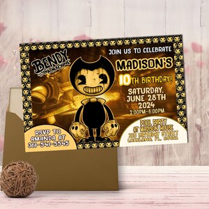 Invito di compleanno di Bendy e la macchina dell'inchiostro, invito di Bendy e la macchina dell'inchiostro, file digitale, invito digitale, stampabile