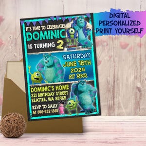 Invito di compleanno Monsters Inc., Invito alla carta Monsters University, Invito Monsters Inc., File digitale, Invito digitale, Stampabile