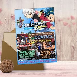 Invito di compleanno BeyBlade - File digitale per i fan di BeyBlade - Pronto per la stampa - Invito personalizzabile