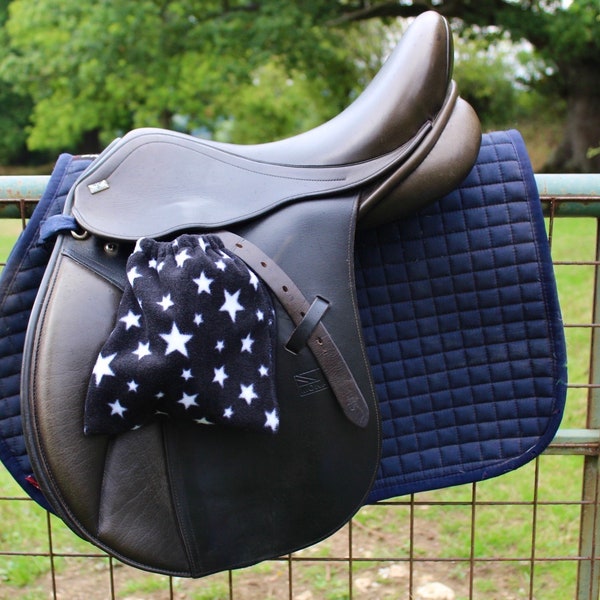 Black with white stars stirrup covers (A pair).