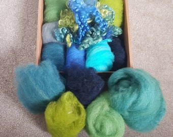 Shades of Blues and Greens - Hand Dyed and Carded Craft Wool