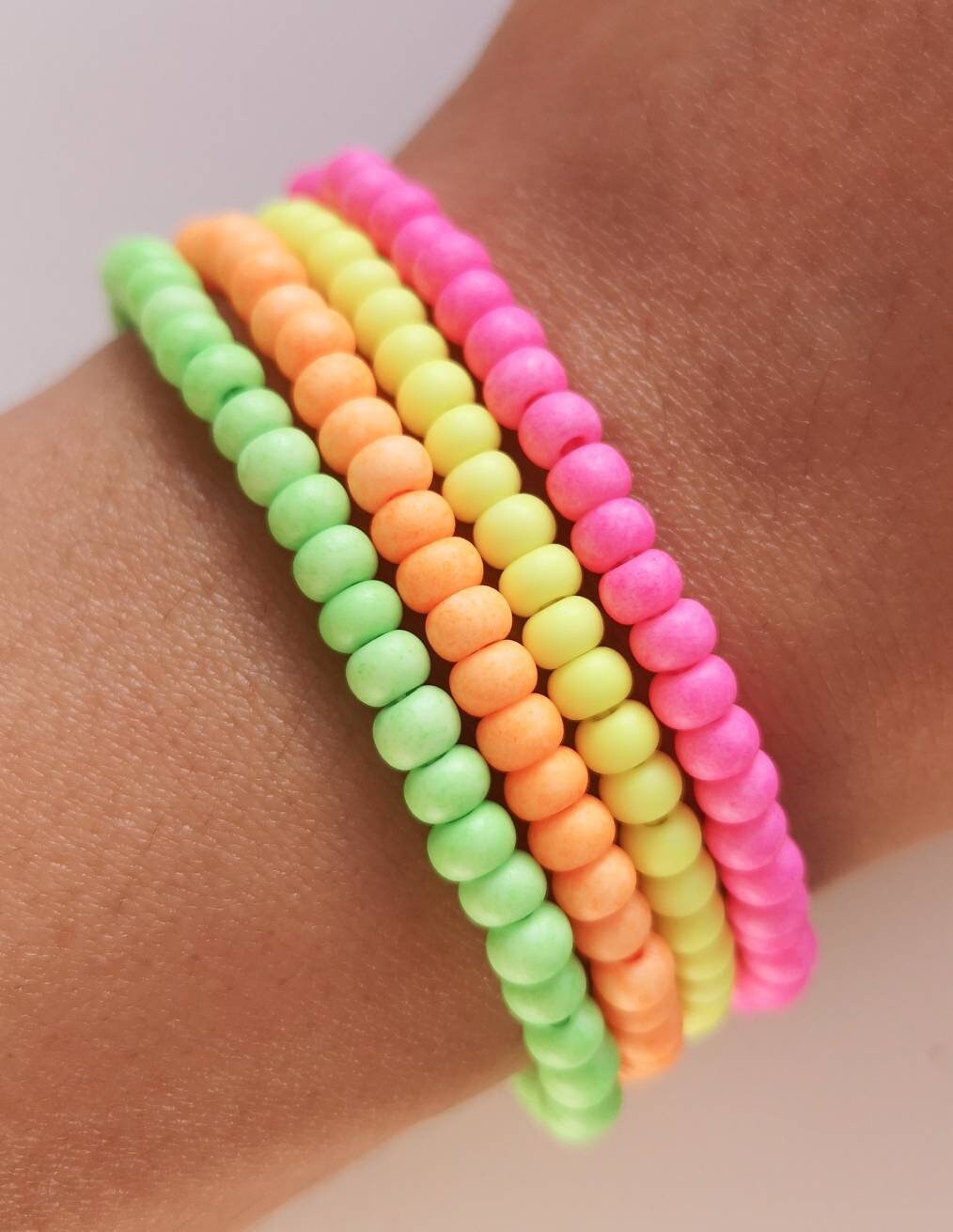 Matte Neon Beaded Braceletsl Neon Seed Bead Bracelet Matte Etsy