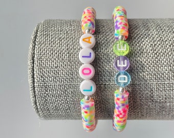 Colorful Heishi Bracelet | Beaded Heishi Name Bracelet | Neon Heishi Bracelet | Rainbow Bracelet | Name Bracelet | Kids Bracelet