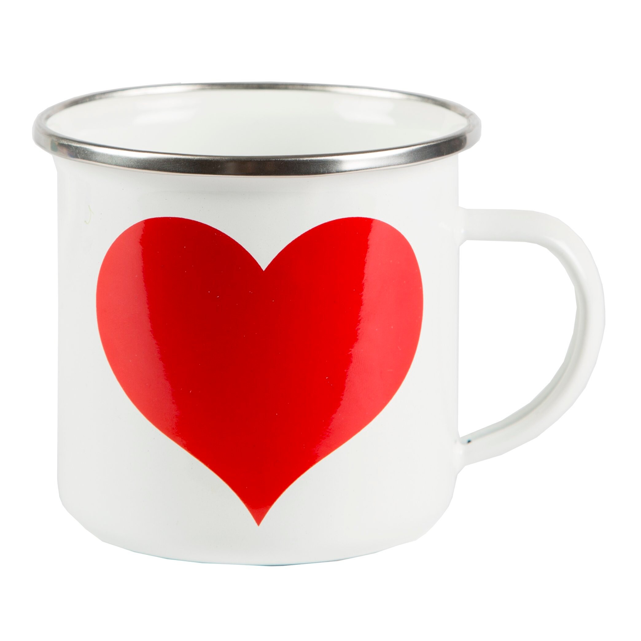 Red Heart on white enamel mug. Red heart mug. The Mug of Etsy