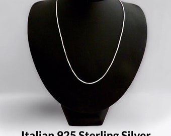 Italian Solid Sterling Silver Square Box Chain Necklace 1.4mm 30”