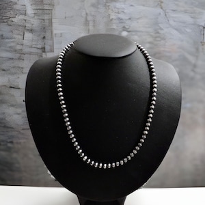 Navajo Pearl Style Sterling Silver Necklace Hand Strung 6mm 22”