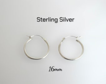 Sterling Silver 16mm x 2.5mm Hinged Hoop Click Top Earrings
