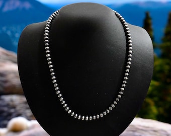 Navajo-pärlhalsband i sterlingsilver 6 mm 18”