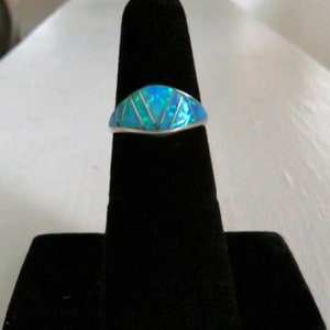 Sterling Silver Blue Lab Opal Inlay Dome Ring