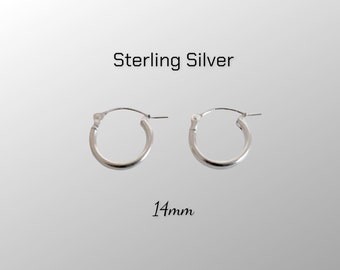 Sterling Silver 14mm x 2.5mm Hinged Hoop Click Top Earrings