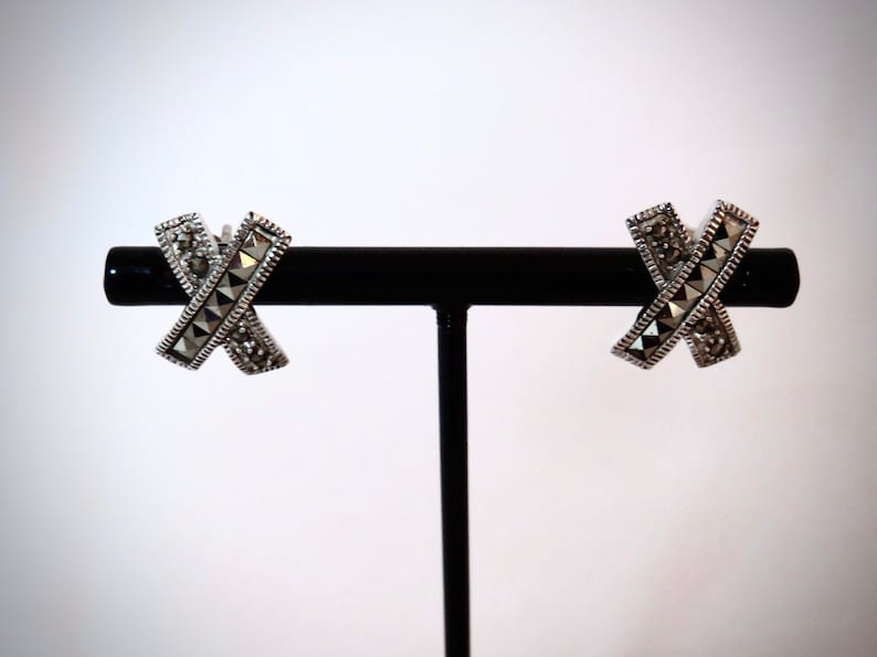 Vintage Sterling Silver Marcasite Stud Earrings