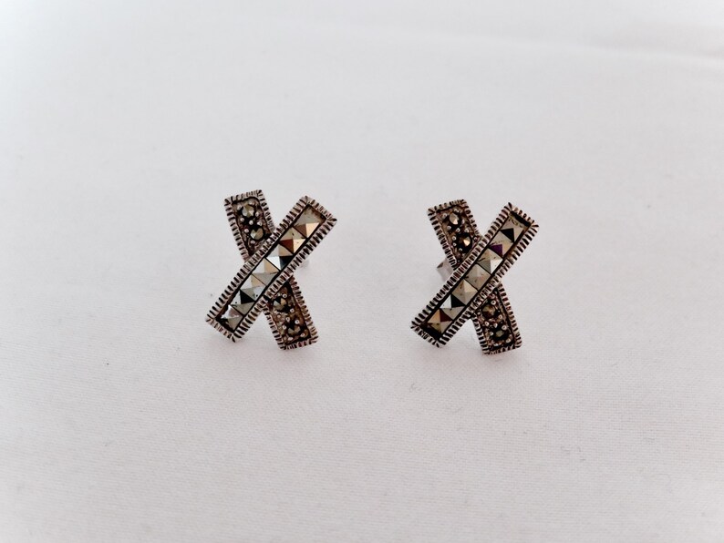 Vintage Sterling Silver Marcasite Stud Earrings