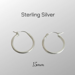 Sterling Silver 15mm x 2mm Hinged Hoop Click Top Earrings