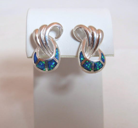 Sterling Silver Blue Lab Opal Inlay Doorknocker E… - image 1