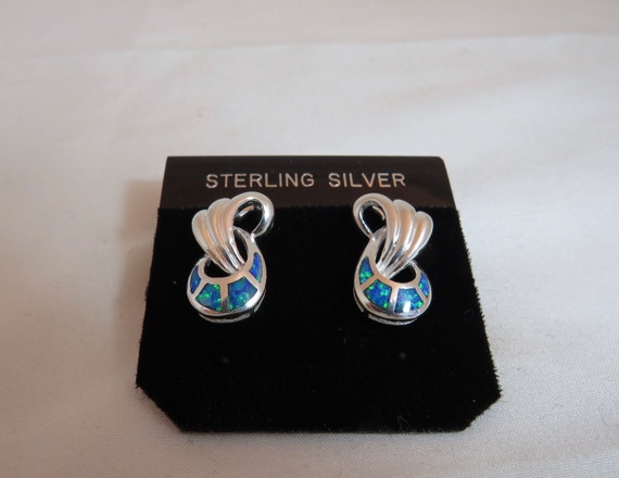 Sterling Silver Blue Lab Opal Inlay Doorknocker E… - image 2