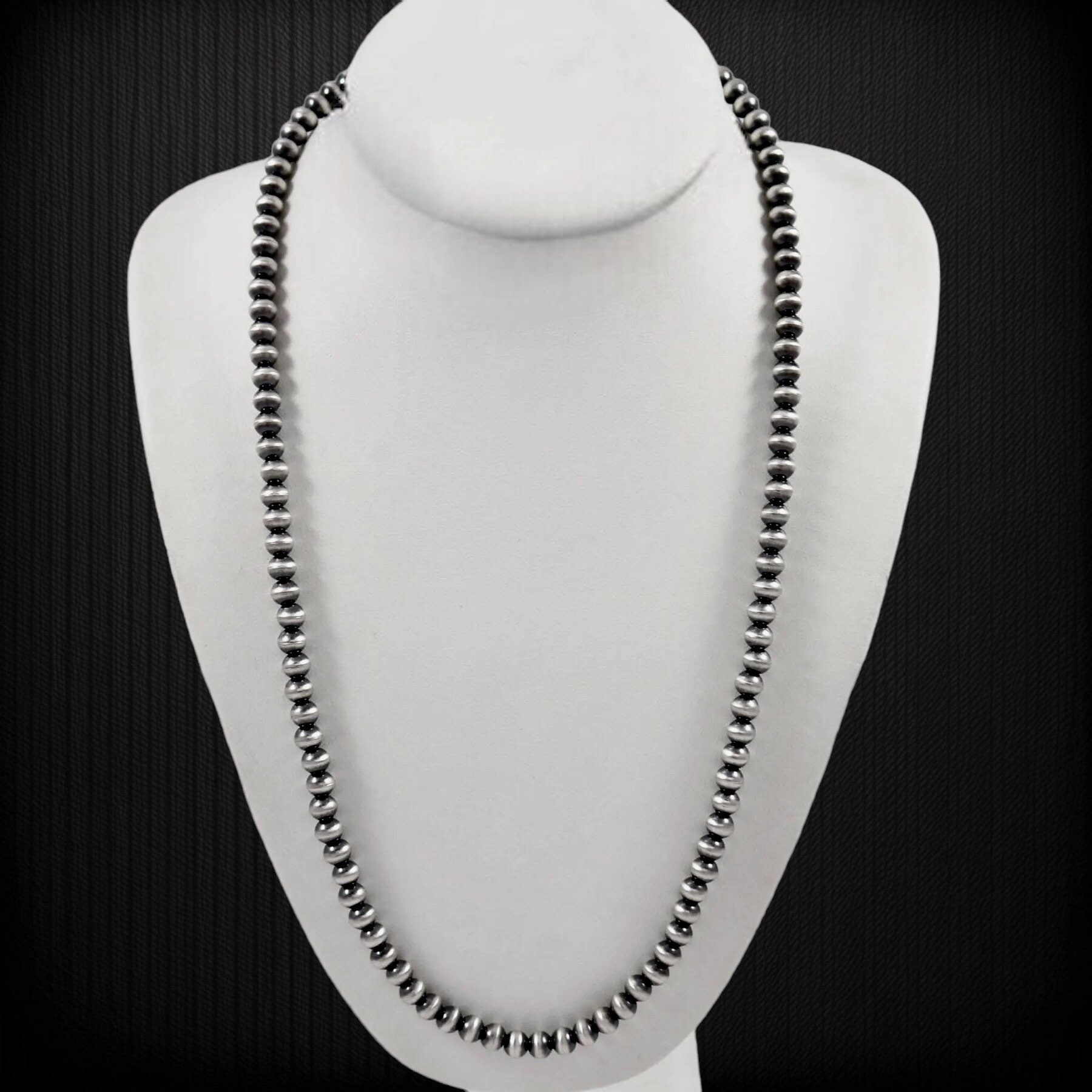 Navajo Pearl Style Sterling Silver Necklace Hand Strung 5mm Navajo Pearl Style Sterling Silver Necklace Hand Strung 5mm
