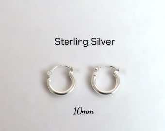 Sterling Silver 10mm x 2mm Hinged Hoop Click Top Earrings