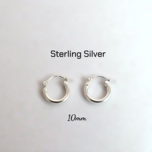 Sterling Silver 10mm x 2mm Hinged Hoop Click Top Earrings