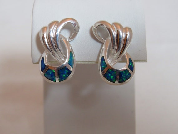 Sterling Silver Blue Lab Opal Inlay Doorknocker E… - image 3